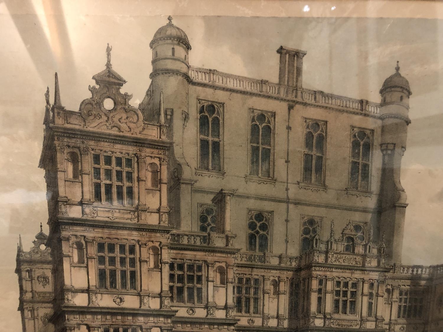 Four framed prints: Joseph Nash, View of the Wollaton Hall, with a gardener cleaning by a fountain - Image 6 of 9