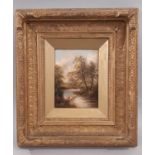 R. Hulls - River Scene, oil on board, signed lower right, in moulded gilt frame, 15 x 20 cm