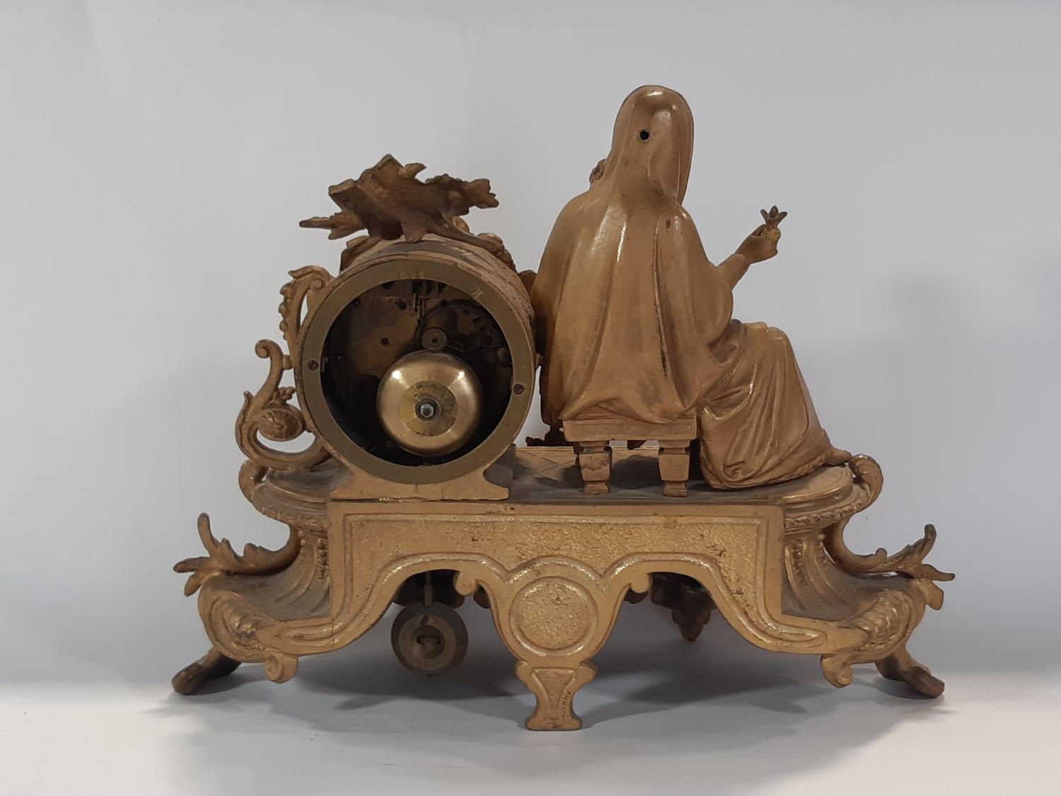 19th century gilt brass mantle clock, the decorative case showing mother and child with eight day - Image 2 of 2