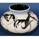 Moorcroft vase of squat circular form with finches, No 187 dated 2013