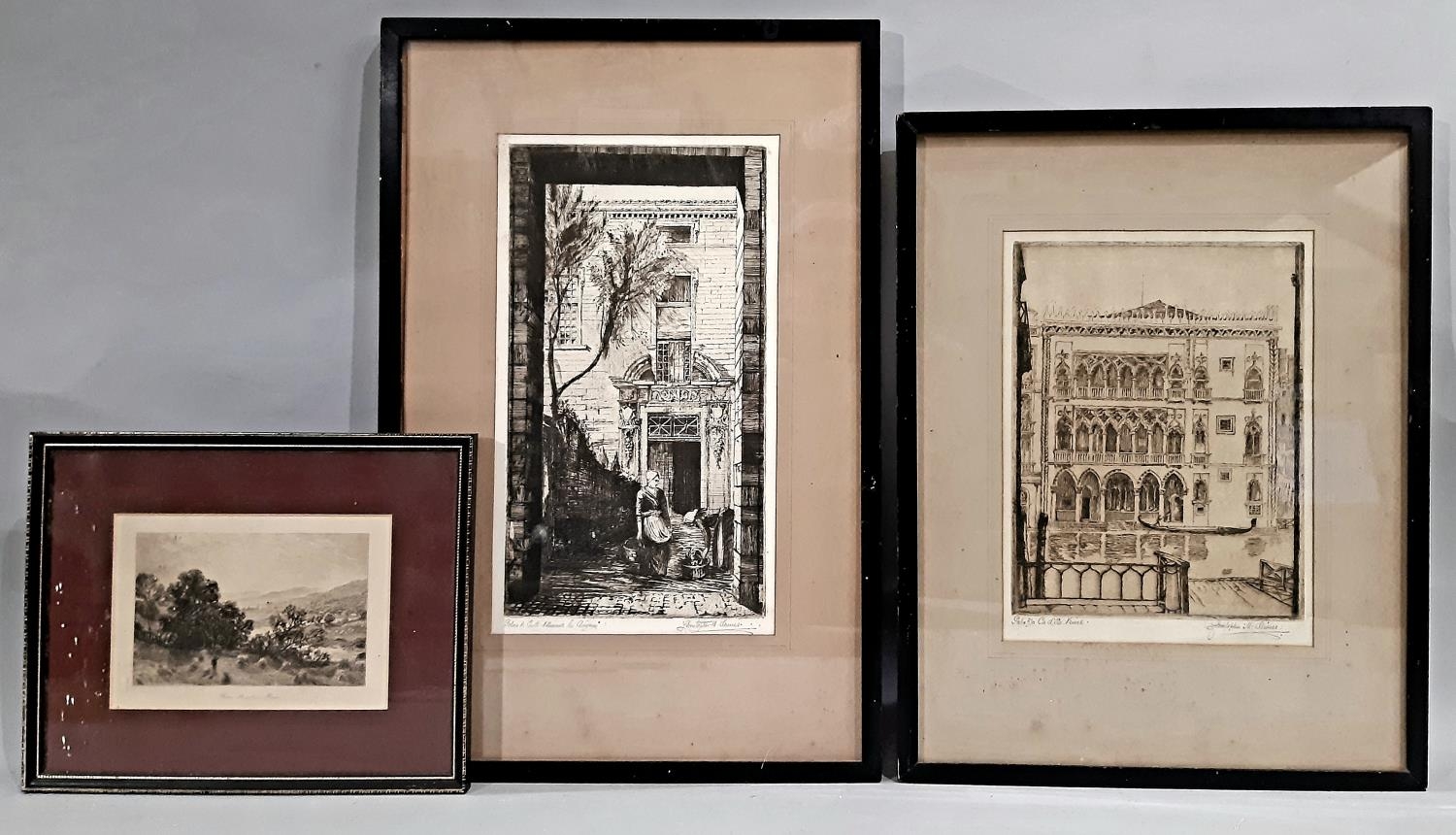 Three etchings and engravings to include: two etchings indistinctly signed 'Christopher