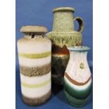 Three west German ceramic lava vessel with running glaze finish