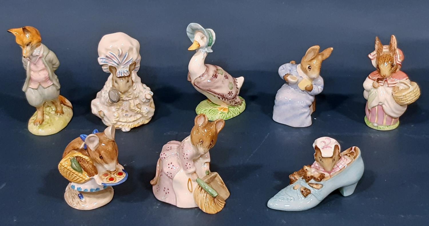 Eight Beswick Beatrix Potter figures with brown back stamps, to include Hunca Munca, Cottontail, Mrs