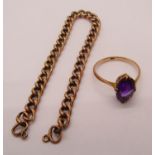 Edwardian 9ct amethyst ring, 1.8g, together with a section of yellow metal chain, 3.9g (2)