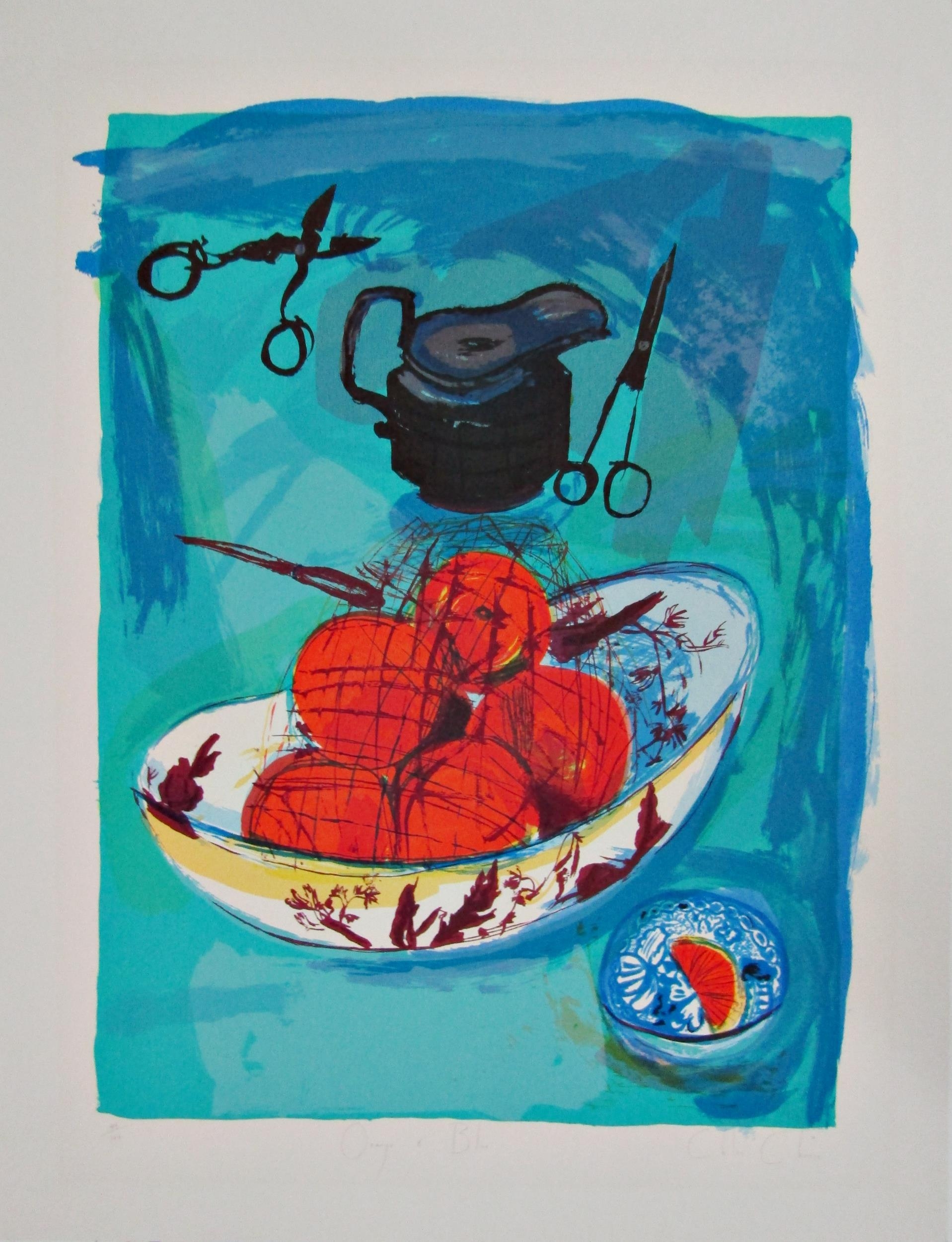 CHLOE CHEESE (b.1952) 'ORANGE & BLUE' lithograph in colours, signed, titled and numbered in pencil