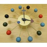 GEORGE NELSON FOR VITRA: BALL CLOCK, polychrome painted balls, battery operated, 34cm dia