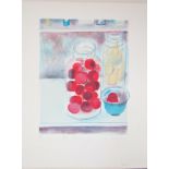CHLOE CHEESE (b.1952) 'RED PLUMS IN A JAR' lithograph in colours, signed, titled and numbered in