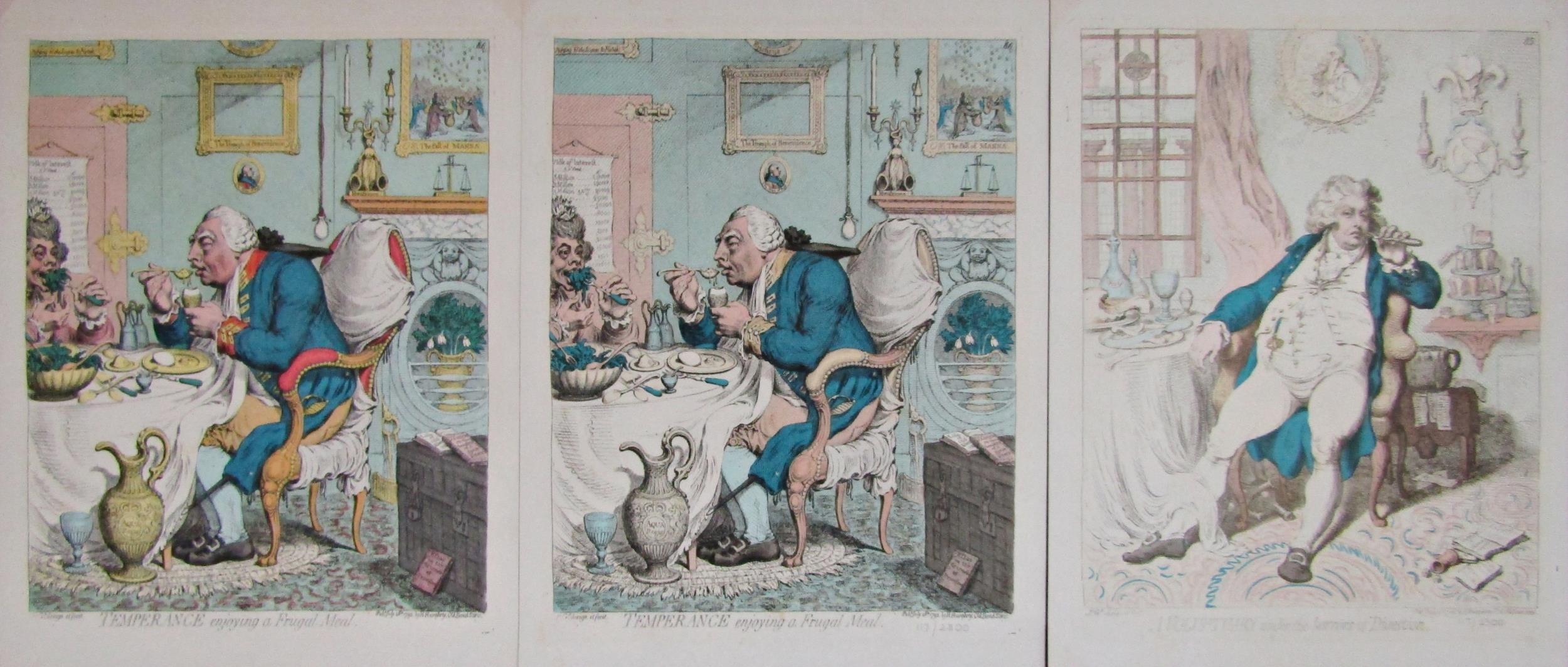 AFTER JAMES GILLRAY (1756-1815) Three limited edition coloured lithographs 'Temperance' (no.117/
