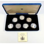 Set of 7 Royal Mint silver Proof crowns commemorating Queen Elizabeth The Queen Mother?s 80th