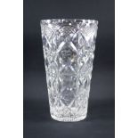Webb Corbett, tall tapering multi-faceted cut glass crystal vase, 16pt. star cut to base and Webb