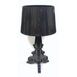 Kartell Mod. Bourgie designed by F Lavani black plastic triple light table lamp on 3 scroll