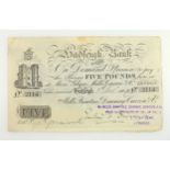 British Provincial Banknote - Suffolk, Hadleigh, five pounds, 3 November 1890 No. 2114, for Mills,