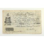 British Provincial Banknote - Suffolk, Hadleigh, five pounds, 16 May 1887 No. 1000, for Mills,