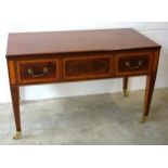 Edwardian mahogany side table with two drawers and a door, inlaid satinwood crossbanding, ebony