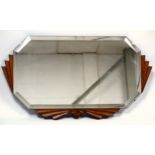 Art Deco carved oak wall mirror with a bevelled octagonal plate, 44.5 x 80 cm
