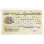 British Provincial Banknote, Essex, Witham, Witham and Essex Bank, five pounds, 1 September 1891,