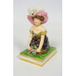 Bloor Derby bone china figure of a young woman kneeling with flowers (head repaired and bonnet