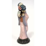 Lladro porcelain figure of a Japanese Geisha girl holding a fan, standing on a circular base, H 29.