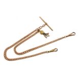 9ct gold double curb-link Albert with a tassel pendant, by WHW Ltd, Birmingham, gross 25.5grs