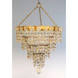 Set of 3 four tier corona light fittings with cut glass bead drops (3)