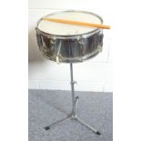 1970's Olympic Premier 14 inch snare drum, drumstick and folding stand (3)