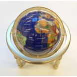 Table globe with simulated inlaid marble decoration, on brassed metal stand, D. 29 cm