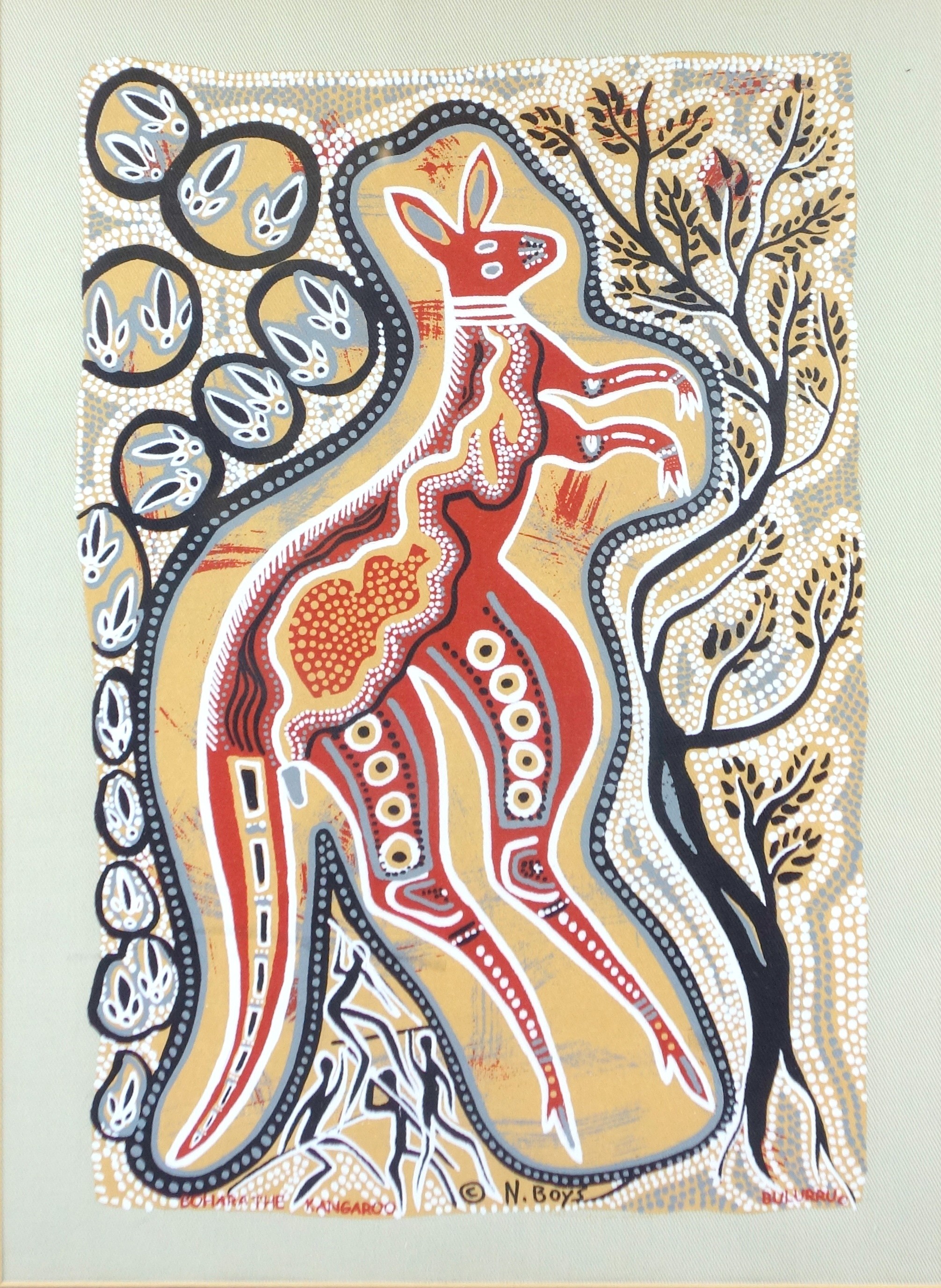 Bulurru (Australian Contemporary) Boharathe Kangaroo, original artwork, signed and inscribed on