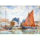 R A Sweet (20th century) ?Sailing Barge, Poole?, watercolour, signed and dated ?59 lower right, 25