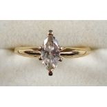 Yellow metal ring set Marquise diamond, ½ct. approx., stamped 14K, gross 2.1grs, cased (2)