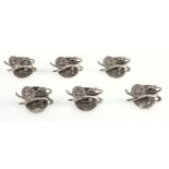 Regimental interest: set of 6 silver Kings Own menu/place card holders modelled as a lion, by JAF,