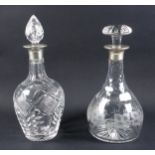 A silver mounted cut glass decanter with fluted neck and star cut base, by Hukin & Heath, Birmingham