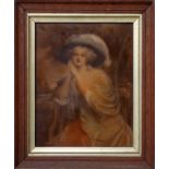 A Victorian crystoleum depicting a portrait of a lady After Gainsborough, 24 cm x 19 cm