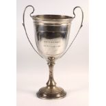 George V silver twin handled cup inscribed 'Aldershot & District Building Fund Donation Cup', by
