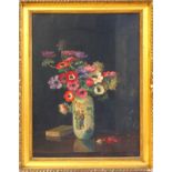 Edith Bland (20th century) ?Anemones? Still life of flowers in a Chinese porcelain vase, and a