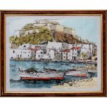 Bernard Dufour (1922-2016) A harbour scene with ancient fort, oil, signed, 36 cm x 46 cm, together