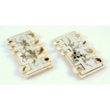 A pair of Japanese Meiji period ivory shibyama Bezique markers, each decorated with insects, birds