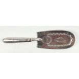 George III silver fish slice with a pierced floral rounded blade and reeded filled handle, by