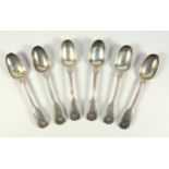 Set of 6 William IV silver Fiddle, Thread and Shell pattern teaspoons, monogrammed, by William