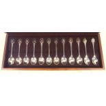 Royal Society for the Protection of Birds collection of 12 silver spoons by John Pinches Ltd.,