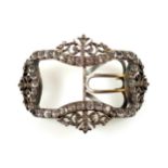 18th century style French rectangular silver buckle, set with paste stones, L. 11cm