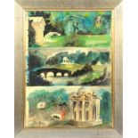Circle of John Piper - Stourhead Gardens, illustrated in three sections with landmarks of the garden