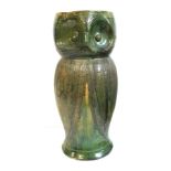 Farnham Pottery green glazed stick stand modelled as an owl, with incised decoration, 56 cm high