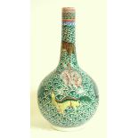 19th century Chinese famille verte vase with cylindrical neck and bulbous body decorated with