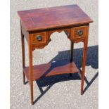 A late 19th century mahogany cross banded and boxwood line inlaid side table, the rectangular top