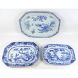 Two 19th century Chinese porcelain graduated canted rectangular meat dishes, decorated in under