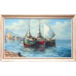 Pasadaz (20th century Continental), boats moored in harbour, oil on canvas, signed lower right, 68cm