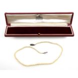 Cultured pearl necklace the clasp stamped 800, L. 44 cm, with a Garrard & Co. Ltd case, (2)