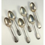 Three William IV silver Fiddle pattern dessert spoons, initialled ?C? and 2 spoons initialled ?H?,