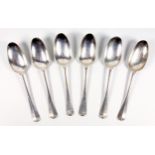 Set of six George III, silver rat-tail pattern tablespoons, initialled ''E.F.A '' by E, H, 314 gross