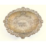 Late Victorian fine silver fluted oval fruit bowl with embossed fruit and scroll decoration within a